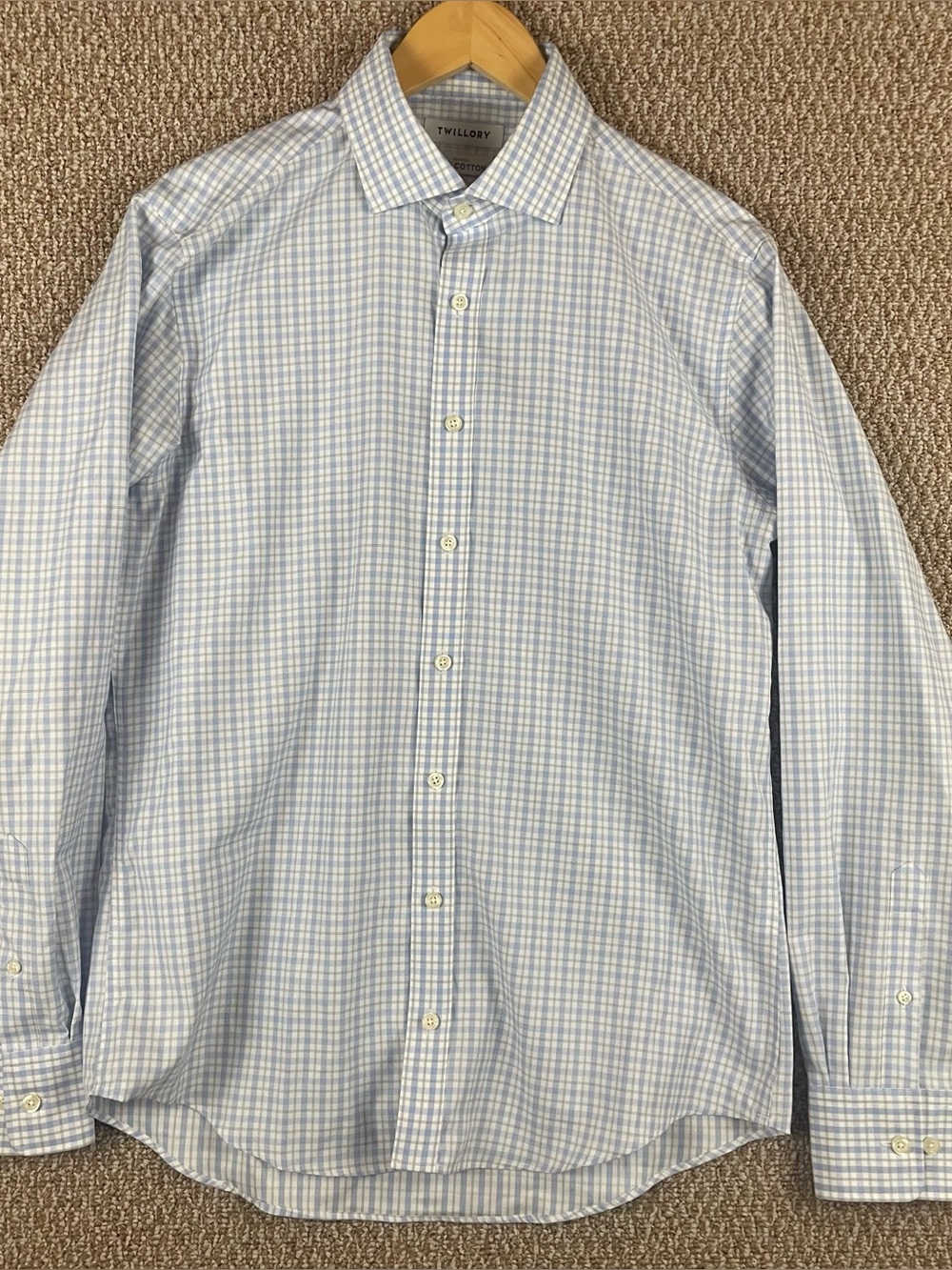 Twillory Shirt Mens 16 Safe Cotton Tailored Fit Non-Iron Blue Check Office F197